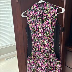 EP Pro Vibrant Leaf Print Dress - Pink and Green